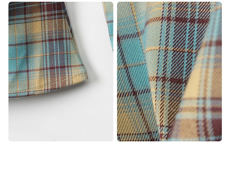 Women's Clothing Women's Asymmetric Collar Shirt - Slim Fit Checkered Top With Waist Tie_voghion.com