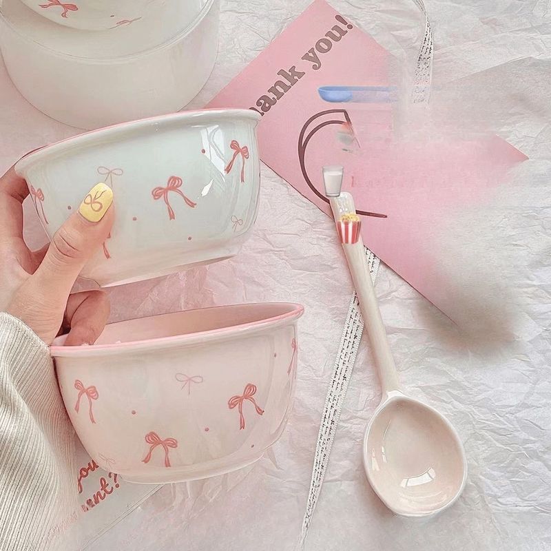 Leuke strik keramische rijst onderglazuur kleur serviesset voor thuis school slaapzaal diner bord pudding dessert kom_voghion.com