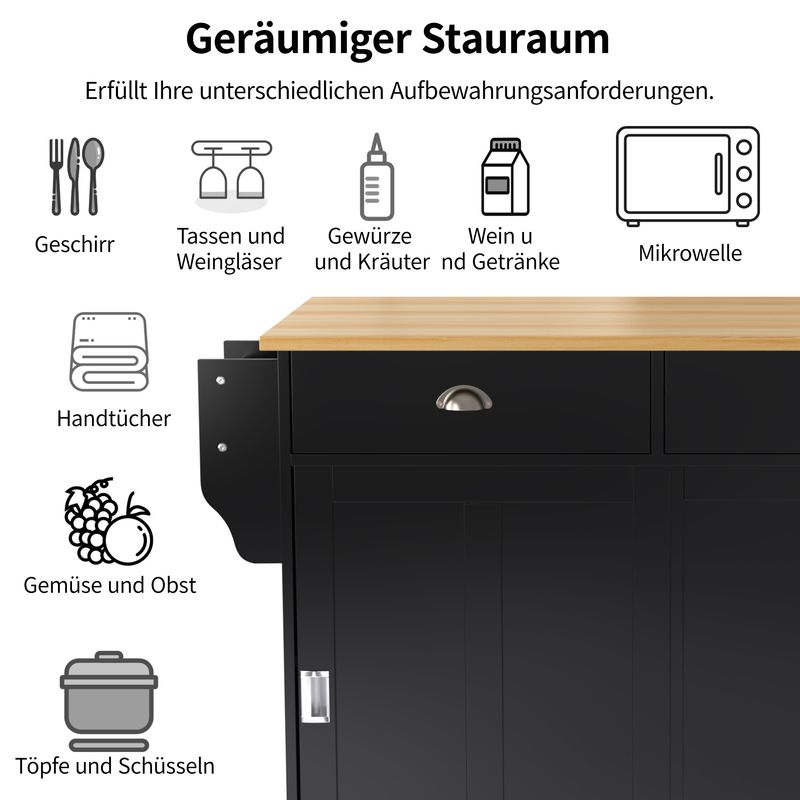 Aparador Schwarz 112x94cm, Klappbare Platte, Stauraumtüren, Rollen Für Küche/Esszimmer_voghion.com