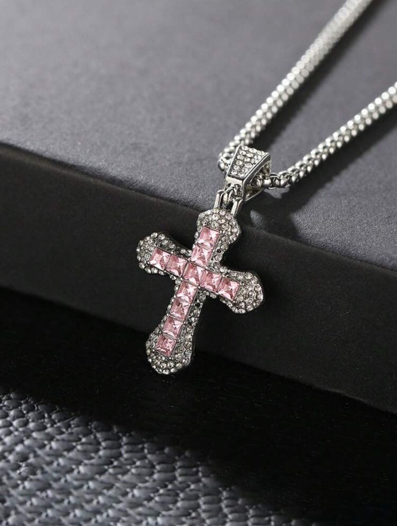 New Style Cross Pendant With Rhinestones, Autumn And Winter Long Sweater Chain, Street Hip-Hop Necklace_voghion.com