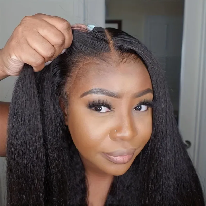 Put on and Go Glueless Wig Pre Plucked Pre Cut 4x4 Lace Wig Kinky Straight Lace Front Wigs Human Hair for Women 180% Density_voghion.com