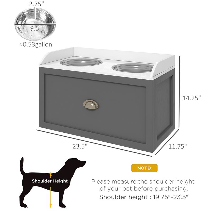 Large Elevated Dog Bowls with Storage, Raised Dog Bowl Stand, Gray_voghion.com