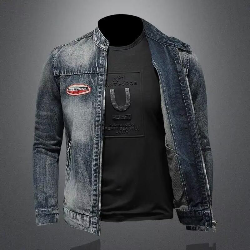 Men's Clothing Men's Denim Jacket Casual Retro Large Size Stand Collar Zipper Jacket Cycling Motorcycle Wear Trendy_voghion.com