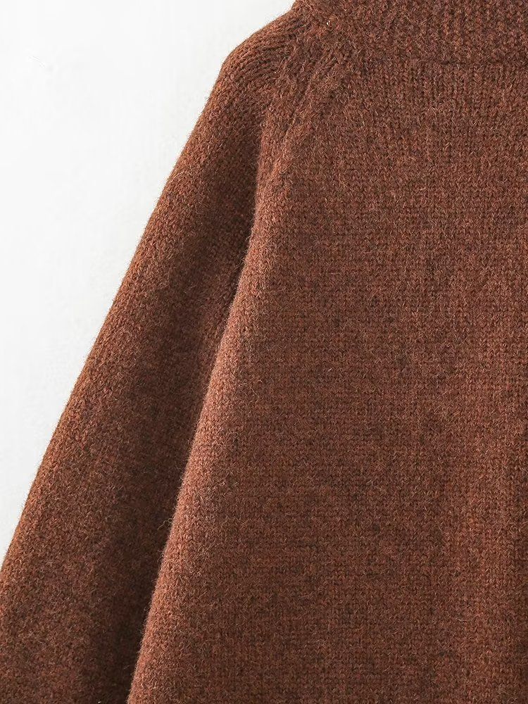 Giacca lunga casual in maglia color caffè autunno 2023 da donna_voghion.com