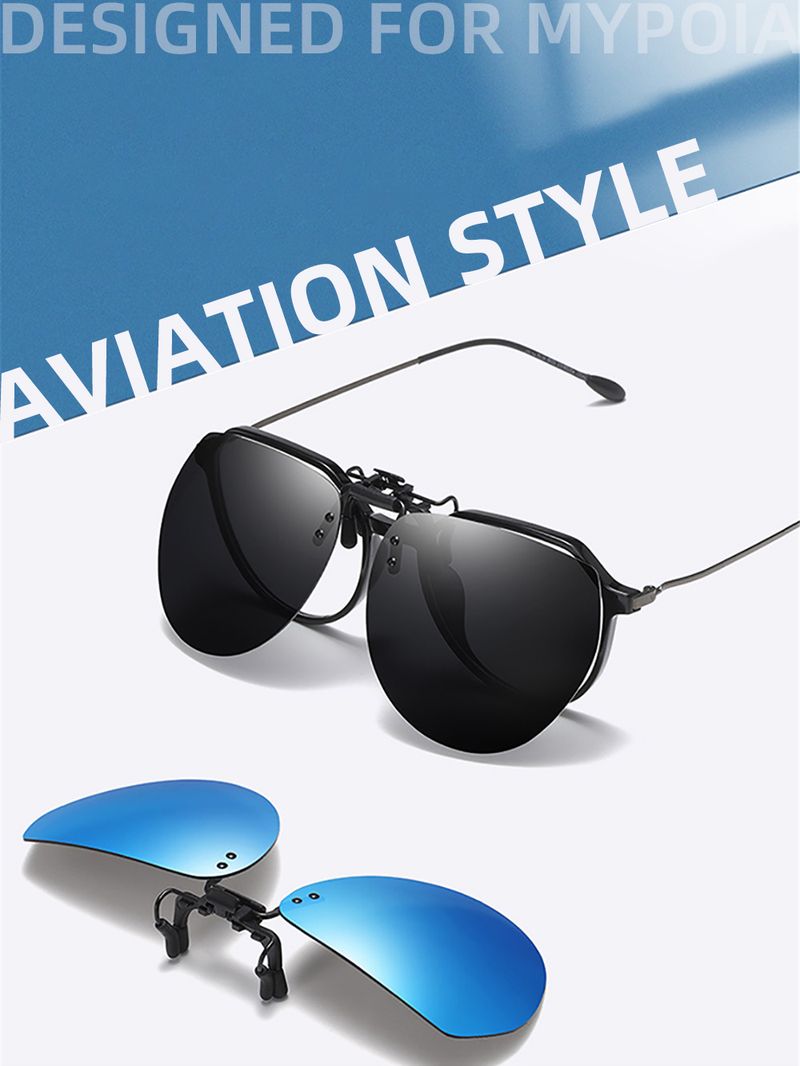 Lunettes de soleil polarisées à clipser pour homme VIVIBEE - Miroir bleu - Verres gris UV400 - Pour la conduite de nuit_voghion.com