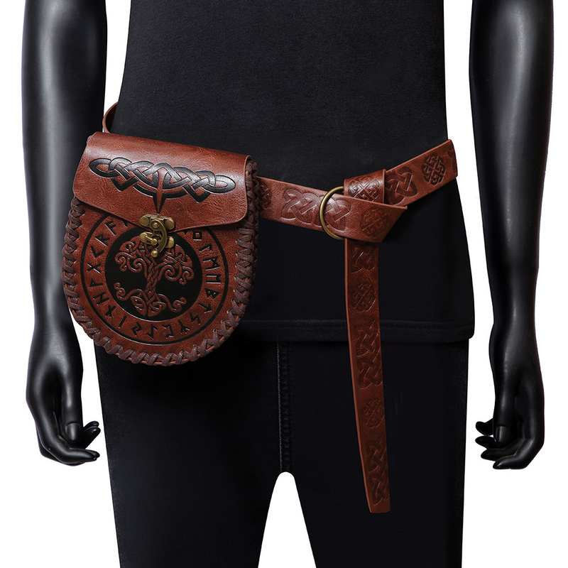 Mittelalterlicher Gürtel im Wikingerstil, Münzgeldbörse, Ritter-Retro-Gürteltasche mit Prägung_voghion.com