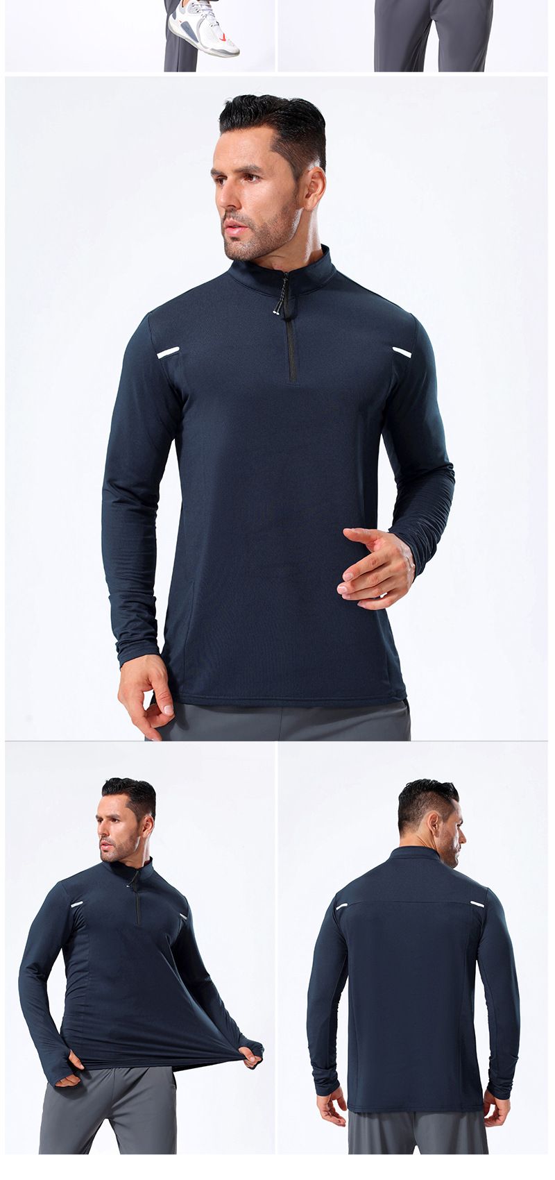 Langarm-T-Shirt für Herren – ideal für Herbst und Winter, mit halbem Reißverschluss, atmungsaktiv und elastisch._voghion.com