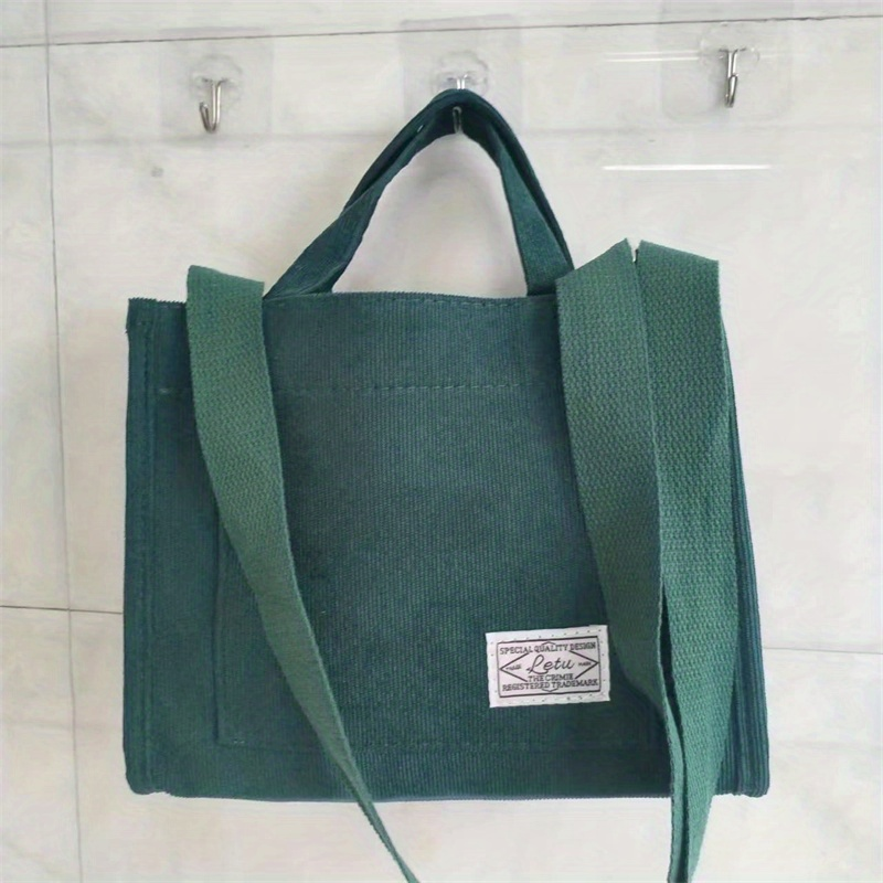 Torba od korduroja s patch decorom, ženska četvrtasta torba preko tijela, ležerna platnena torba_voghion.com