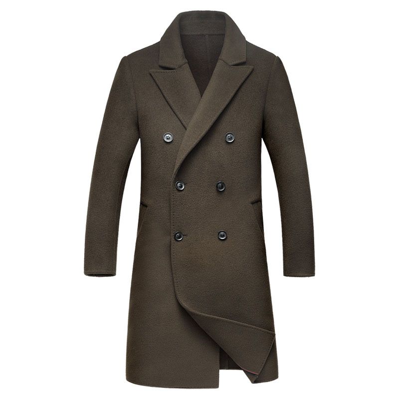 Autumn Winter New Men High-end Double-breasted Handmade Double-sided Woolen Simple Wool Trench Coat Xz338_voghion.com