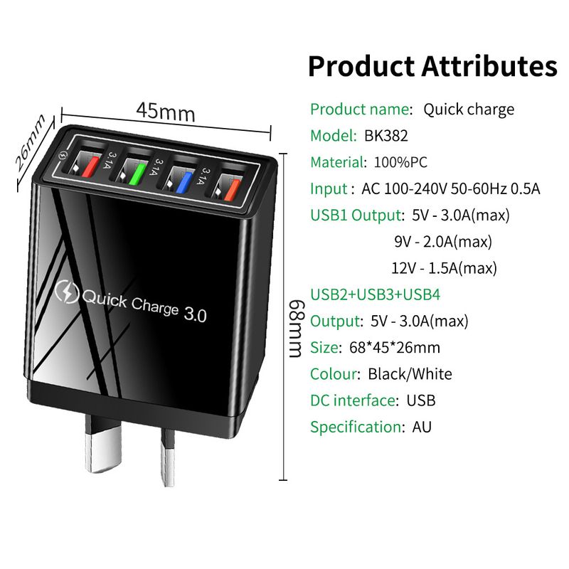 Φορτιστής κινητού τηλεφώνου Music Festival AU 4USB 3.1A Κεφαλή φόρτισης πολλαπλών θυρών Βρετανικό, Αυστραλιανό, Κορεατικό, Ινδικό Πρότυπο_voghion.com