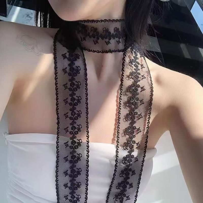 Langer Seidenschal aus Spitze, personalisierbar, vielseitig, dekorativ, Streamer, französisches Stirnband, multifunktionaler Gürtel_voghion.com