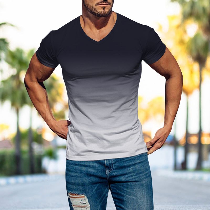 Unbeatable Quality Summer Men's 3D Gradient Fashion Printed T-shirt Slim Fit V-neck Short Sleeved Top_voghion.com