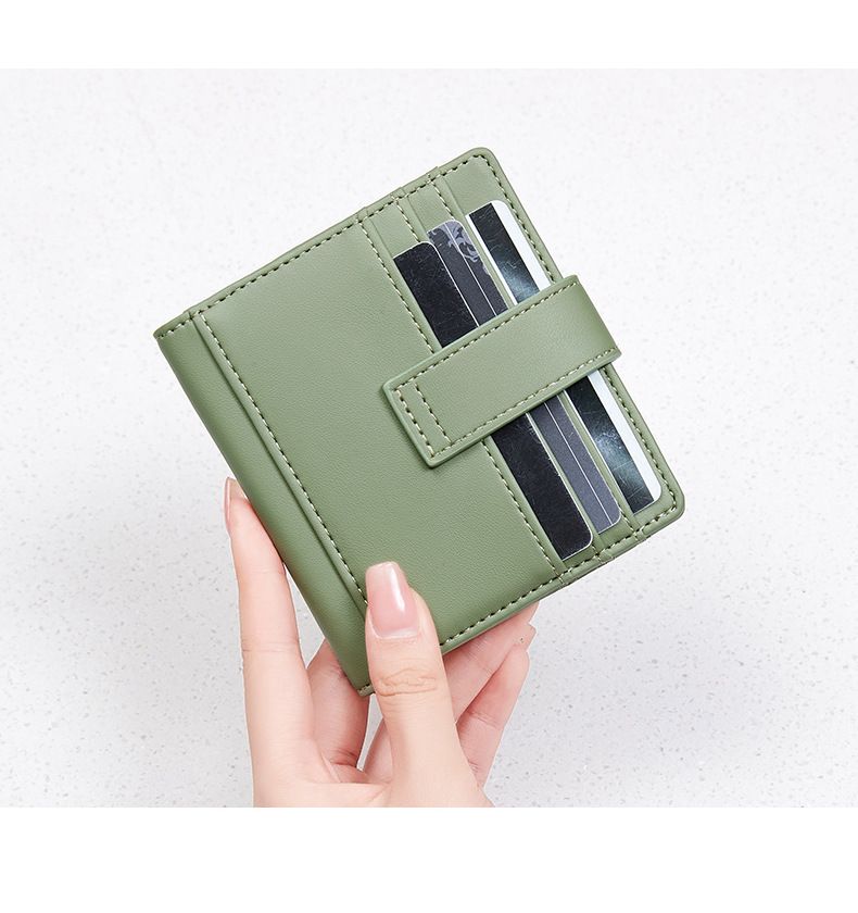 Cartera para mujer y hombre, antimagnética, RFID, de poliuretano, con hebilla de color liso, para tarjetas de crédito, monedero pequeño y ligero._voghion.com