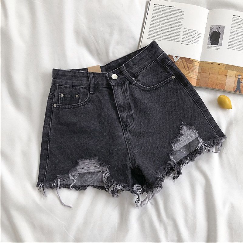 Women's Clothing Light Colored Denim Shorts Women's High Waisted Light Wash Denim Shorts With Distressed Hem & Ripped Details - Stretchy Comfort Fit_voghion.com