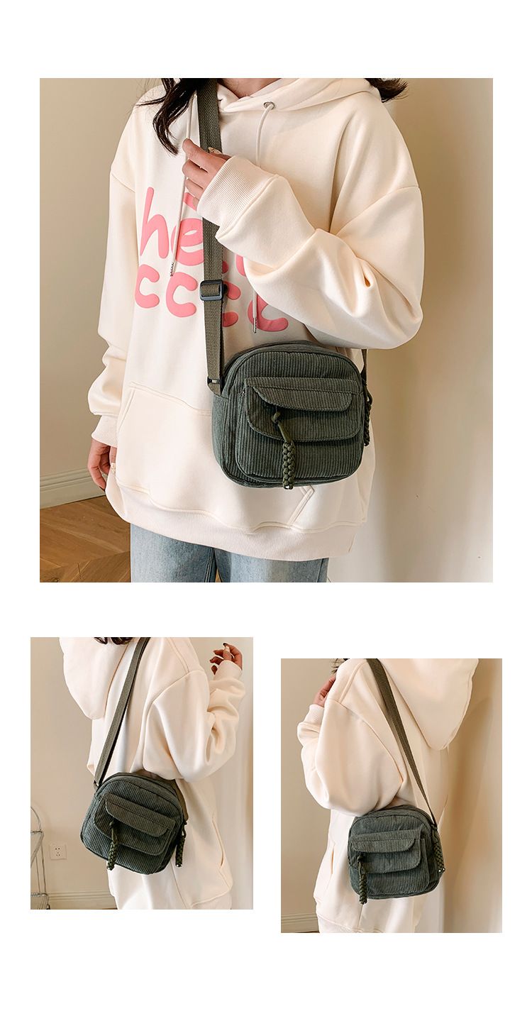 Cord Damen 2024 Frühjahr Neue Mode Einfarbig Tuch Campus Stil Eine Schulter Umhängetasche Kleine Tasche Flut_voghion.com