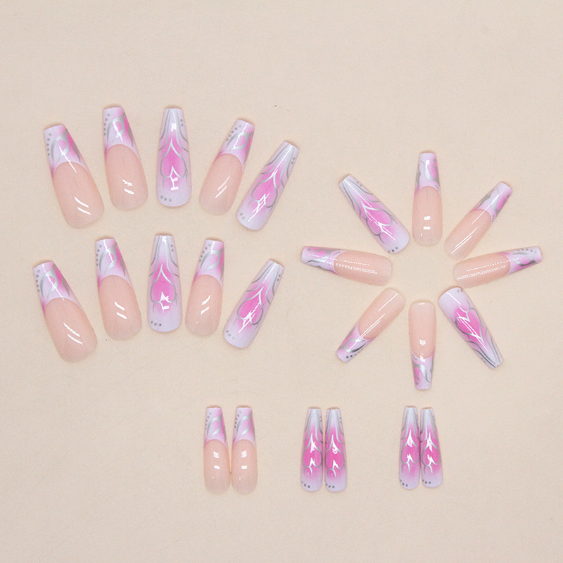 Balletto Lungo 24 Pezzi Unghie Finte Unghie Finte Lunghe Francesi Con Disegni Di Cuore Indossabile Bara Press On Nails Full Co_voghion.com