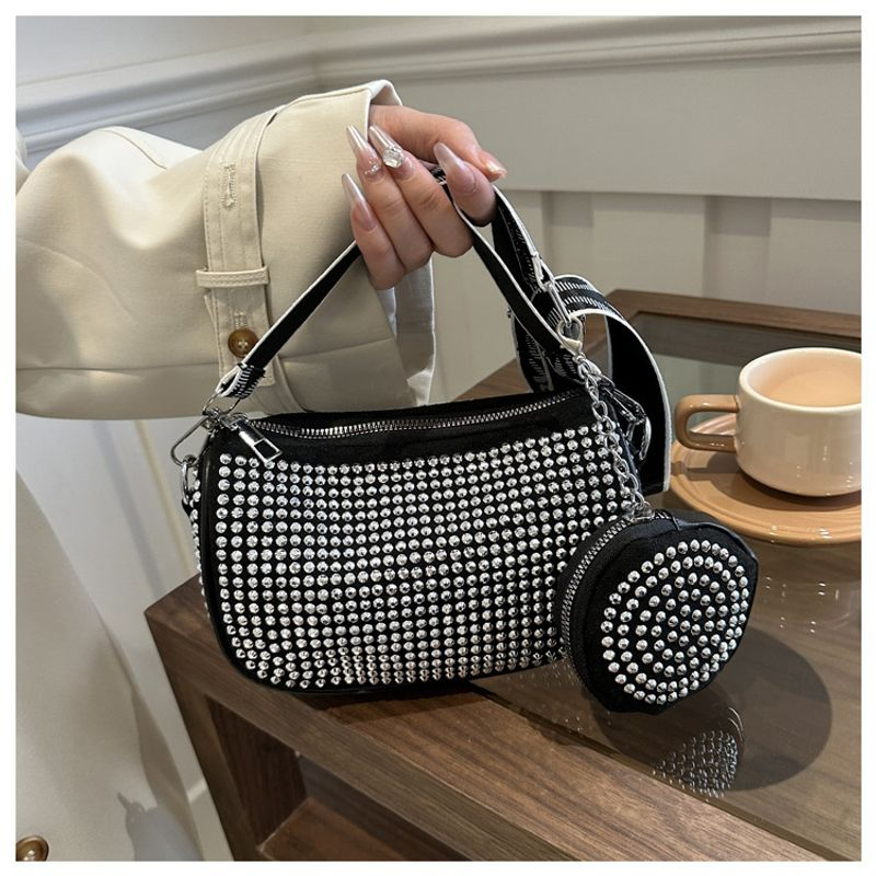 Modische Damentasche schlichten Strass-Intarsien, modieuze Umhängetasche mit een Schulter, trendy Handtasche für_voghion.com