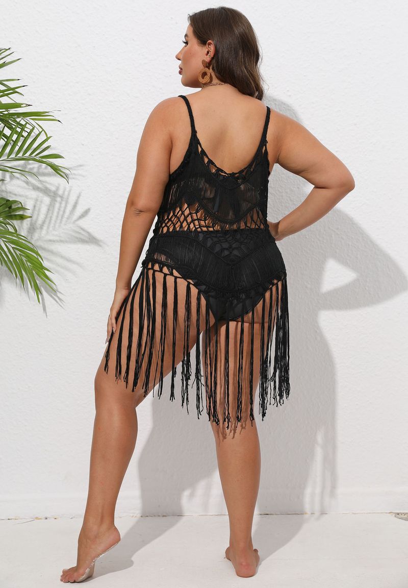 Damenbekleidung großes Strandkleid mit reinem Handhaken und hohler Quaste_voghion.com
