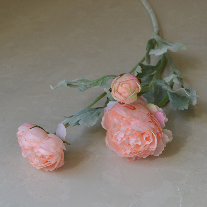 Wholesale artificial flowers with 3 heads of flocked Qianzi dew lotus camellia Lulianyang peony peony Nordic simple temperament artificial flowers_voghion.com