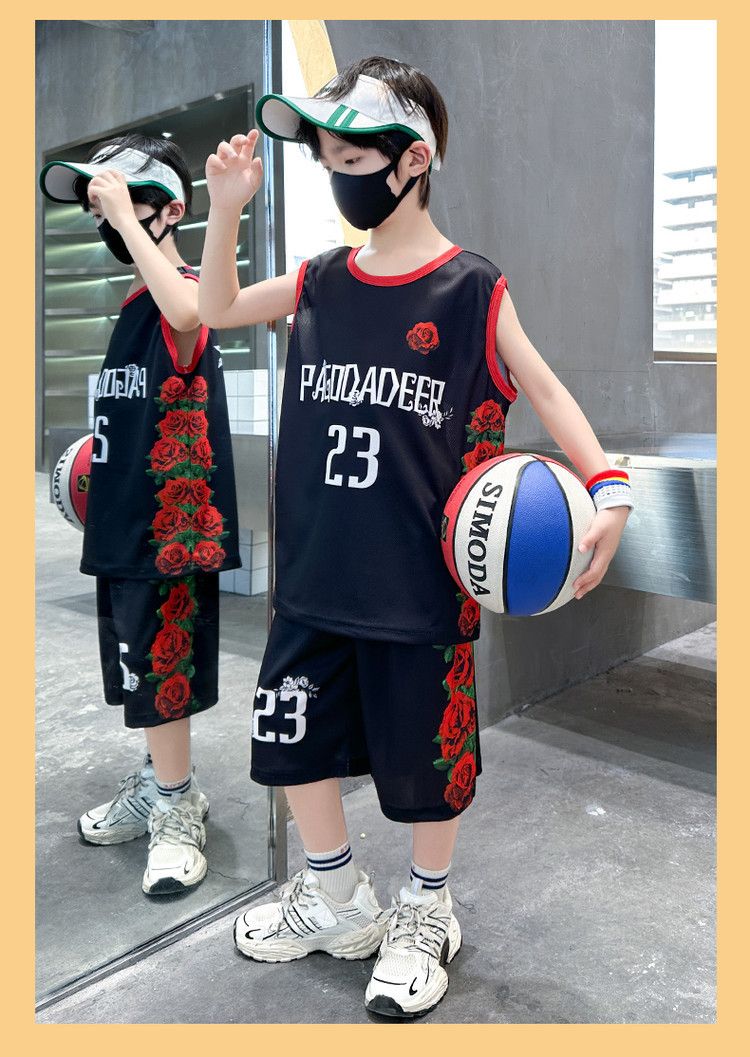 Kids' Clothing Boys Summer Sleeveless Basketball Suits For Middle And Large Children Shorts Two Piece Suits_voghion.com