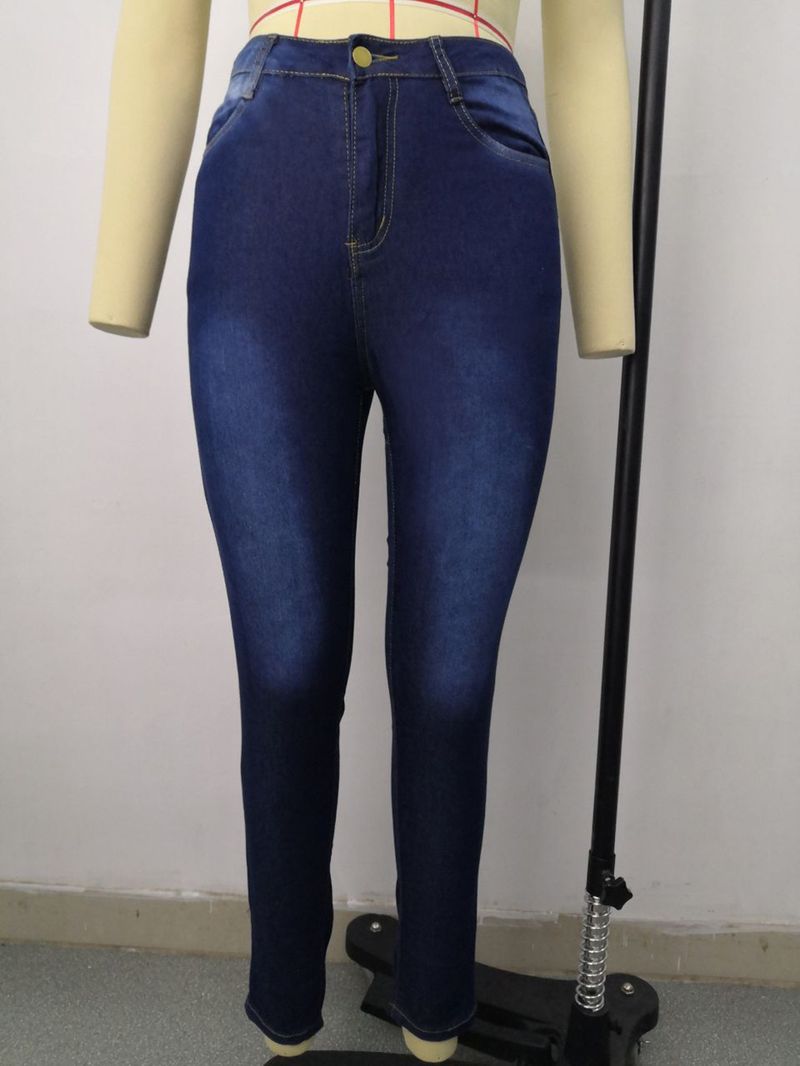 Plus Size Women's Fashion High Stretch Denim Small Leg Pants Women_voghion.com