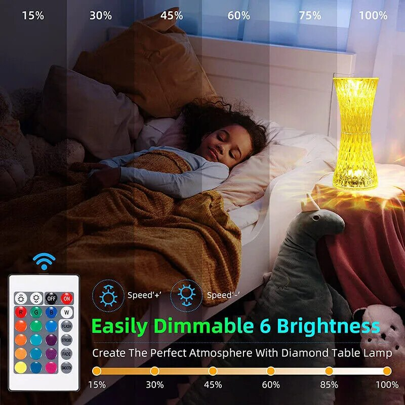 Κρυστάλλινο LED RGB Μεταβαλλόμενο Χρώμα Νυχτερινό Φως Ρομαντικό Τριαντάφυλλο Διαμαντένιο Ακρυλικό Επιτραπέζιο φωτιστικό Διακόσμηση κρεβατοκάμαρας_voghion.com