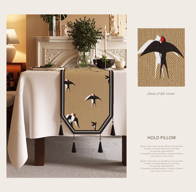 Vintage Style Octagonal Runner Luxury High-end Dining Tablecloth Fabric Long Mat Waterproof Chinese Zen Tea Table Cover_voghion.com