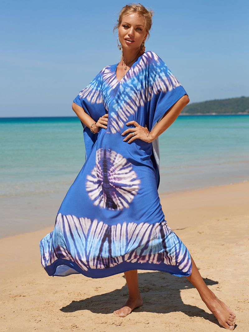 Strandkleid aus 100 % Baumwolle für Damen – Sonnenshirt mit Boho-Print, locker sitzende Bademode, Langarm-Tunika für den Urlaub am Pool_voghion.com