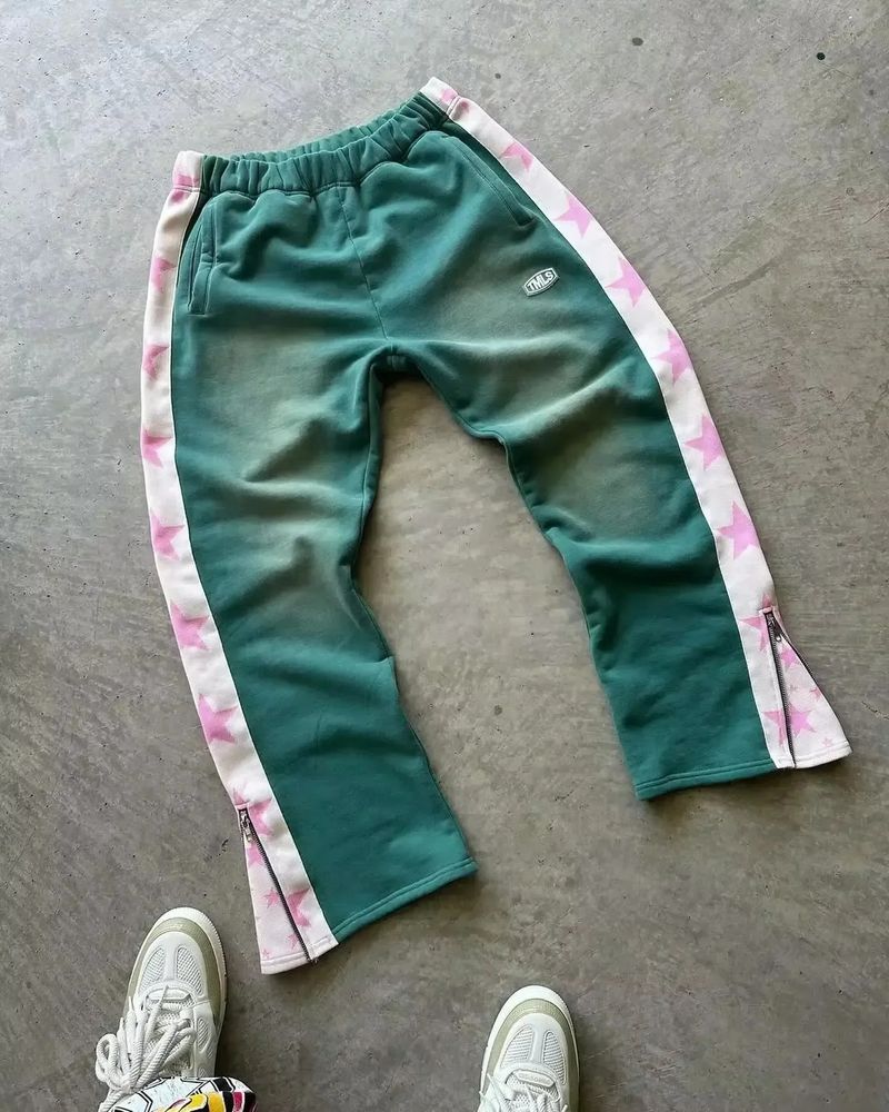 Herren-Retro-Hip-Hop-Hose mit seitlichem Streifen- und Stern-Print, elastischer Taille und weitem Bein – Freizeithose mit hoher Taille und geradem Schnitt für Streetwear_voghion.com