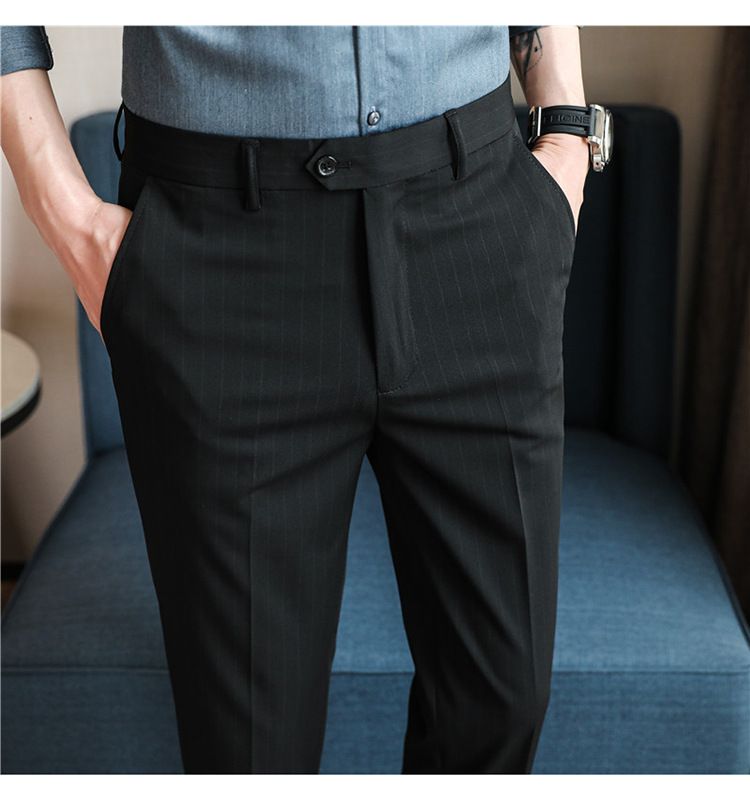 Summer main promotion of thin casual striped micro-elastic comfortable nine-point men's slim-fitting pants_voghion.com
