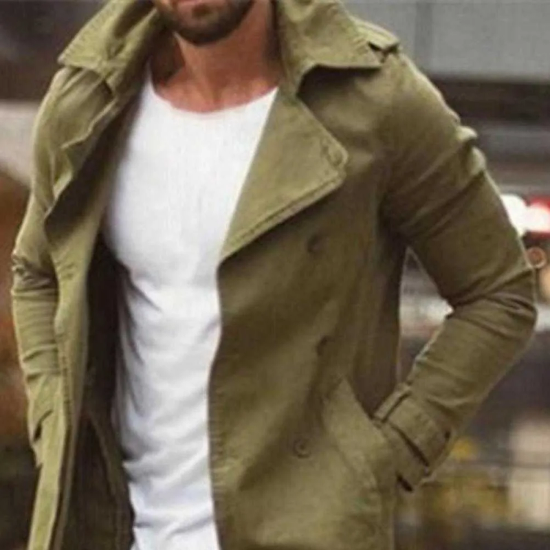 Männer Mäntel Windjacke Frühling Herbst Lange Trenchcoat Männer Kleidung Mid-länge Schlank Oversize Drehen-unten Kragen Mode_voghion.com