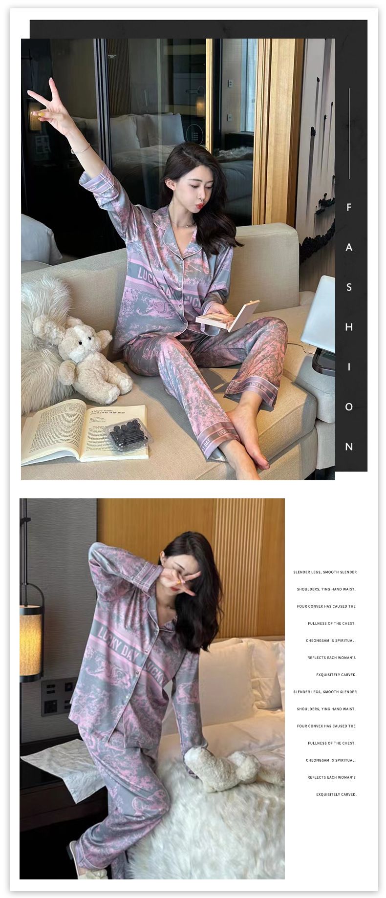 Pijama feminino de seda gelada, roupa para casa_voghion.com