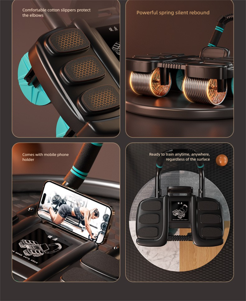 Neues intelligentes Vierrad-Muskeltrainingsgerät mit automatischer Rückprallfunktion und sechs Ellbogenstützen für Bauchmuskelübungen_voghion.com