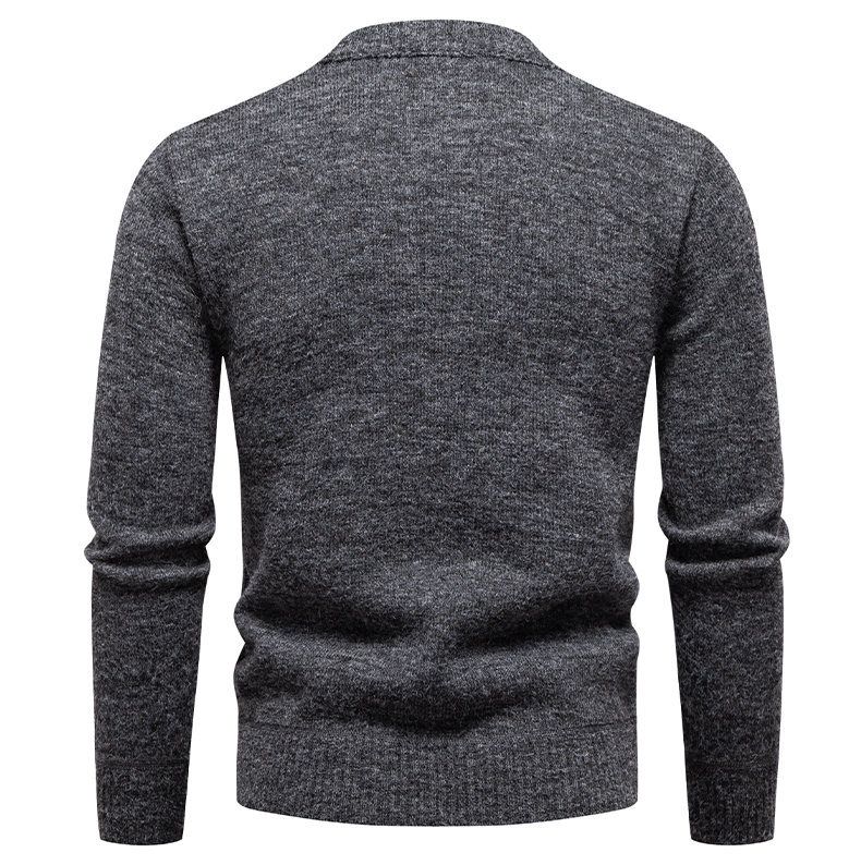 Men's Clothing Warm Fleece-Lined Knit Sweater, Round Neck Long Sleeve Pullover, Soft Wool Blend, Casual Winter Thermal Top (Black, Coffee, Khaki)_voghion.com