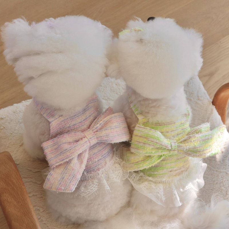 【】Vestito coreano in stile INS, con cinturino in tessuto viola chiaro e verde lime, per cani e gatti._voghion.com