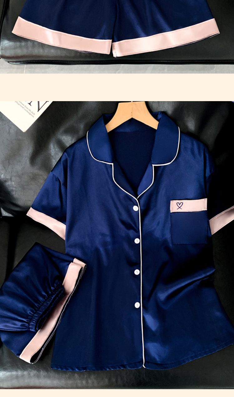 Women's Sleepwears Solid Color Thin Short Sleeved Home Clothes Simple Leisure Suit Real Shot_voghion.com