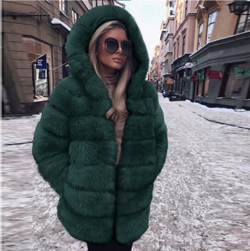 Pelliccia da donna Pelliccia di volpe a maniche lunghe con cappuccio_voghion.com