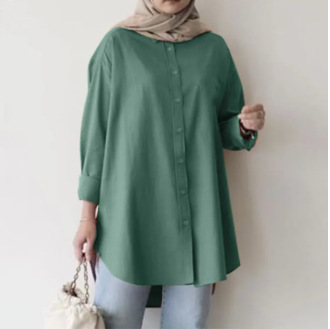 Camicia abbottonata semplice casual da donna di grandi dimensioni Camicia a maniche lunghe tinta unita ampia_voghion.com