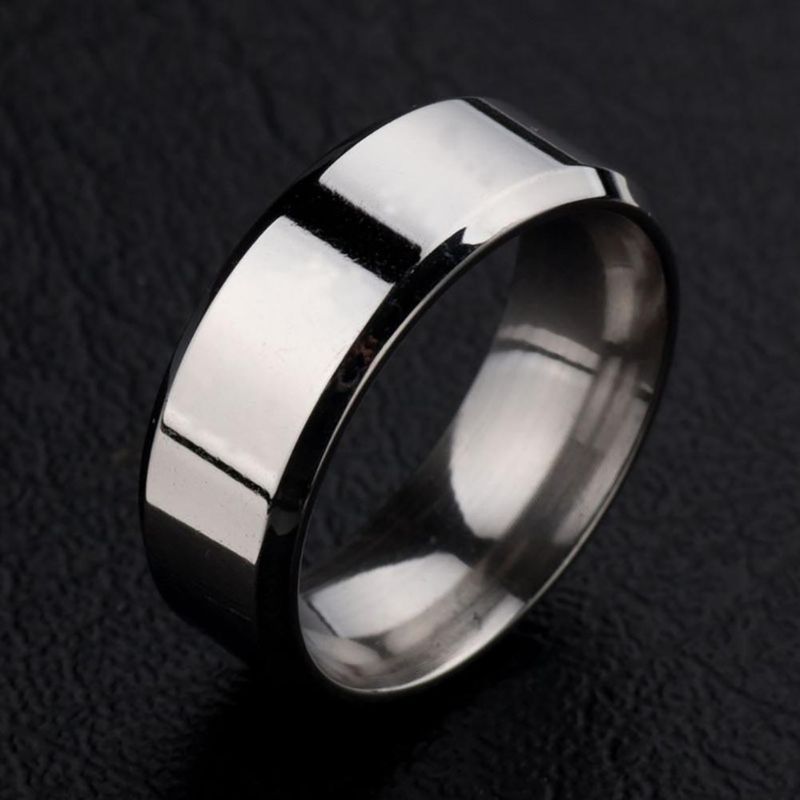 Vendita calda Uomo Argento Nero Acciaio Inossidabile Classico Colore Solido Metallo Bianco Matrimonio Fidanzamento Per Uomo Gioielli Anello Fascia_voghion.com