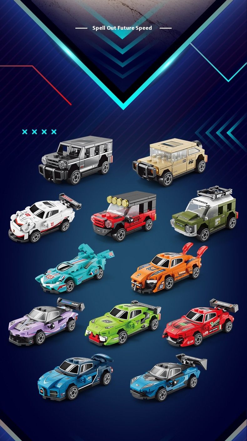 Four-Grid Mini Pull-Back Racing Car Building Blocks Assembly Educational Children's Toys Gifts_voghion.com