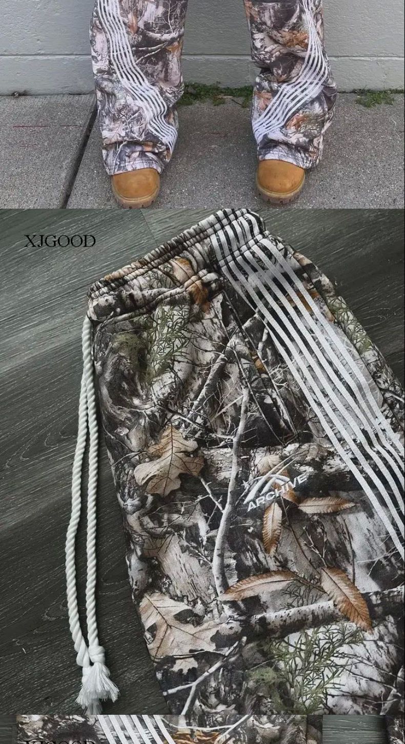 Leaf Camouflage Functional Tactical Cargo Washed American High Street Loose Graffiti Casual Long Pants For Men_voghion.com