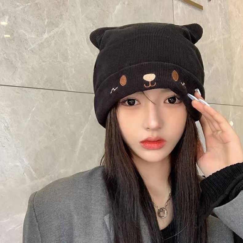 Cappello da donna con orecchie di gatto, lavorato a maglia coreano in lana per maternità, post-parto, caldo e carino_voghion.com