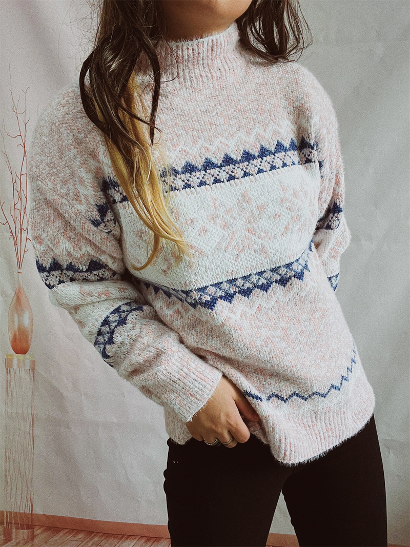 Pull tricoté à manches longues et col roulé pour femme, pull épais en chenille, motif flocon de neige, automne et hiver_voghion.com