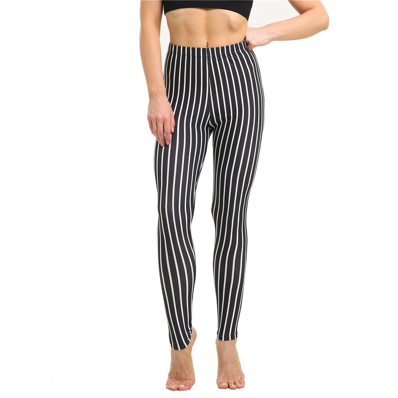 Leggings sportivi elastici a nove punti con stampa scozzese a righe alla moda da donna_voghion.com