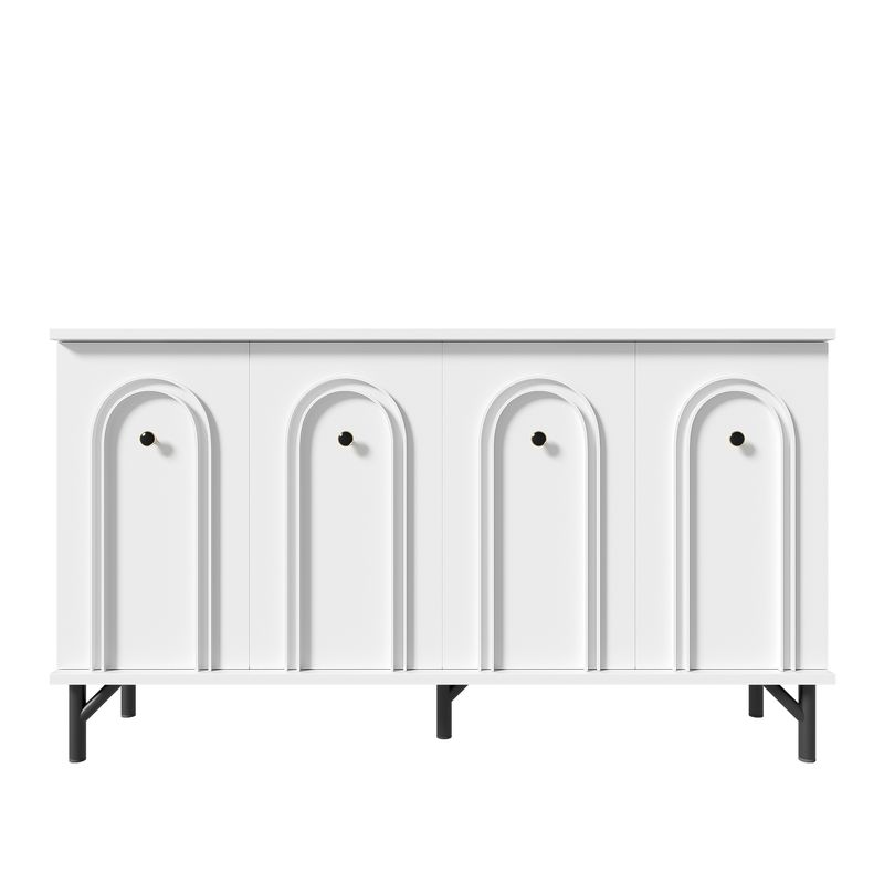 Credenza Weiß 140cm Mit 4 Türen, 3D-Bogenfront, Verstellbaren Böden_voghion.com