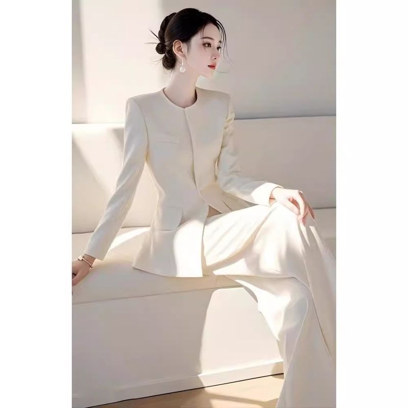 GraceChic Autumn Outfit High-End Elegant Socialite Style Korean Chic White Blazer And Pants Set_voghion.com
