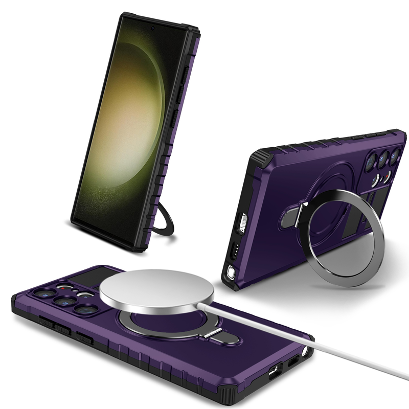 MagSafe Case For Samsung Galaxy S23 S22 S21 S20 Ultra Plus Note 20 FE Camera Slide Protector Ring 360 Rotate Kickstand_voghion.com