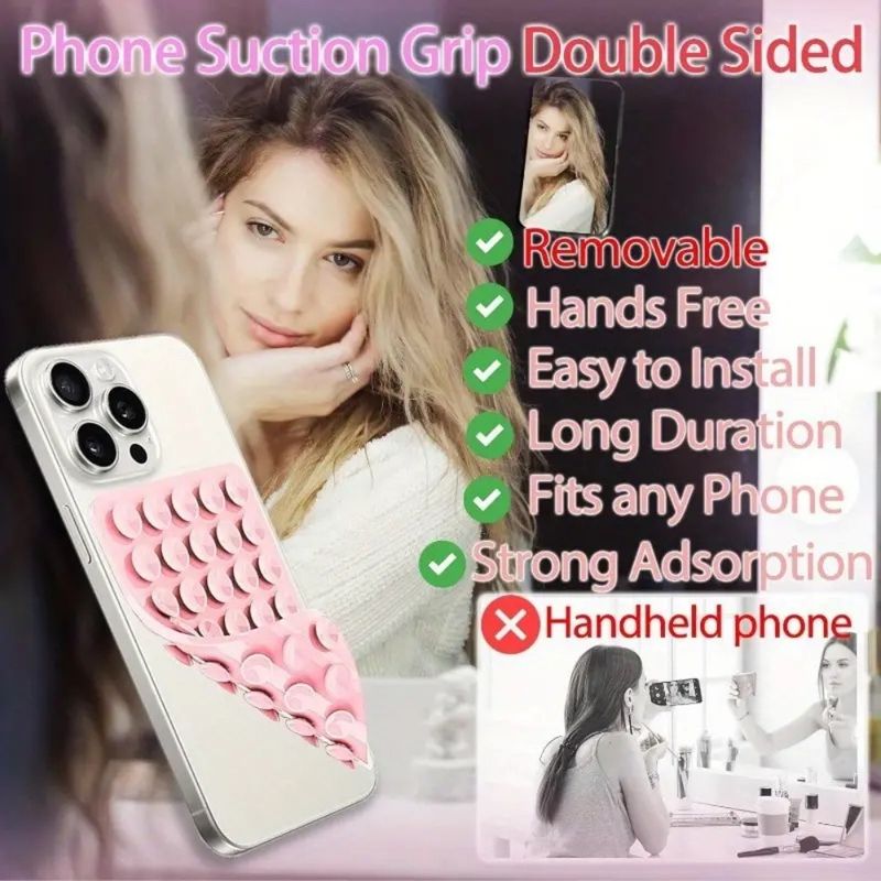 Square Double-sided Silicone Phone Suction Sucker Pad Bracket, Non-slip Suction Force, Silicone Mobile Phone Back Sticker Suction_voghion.com