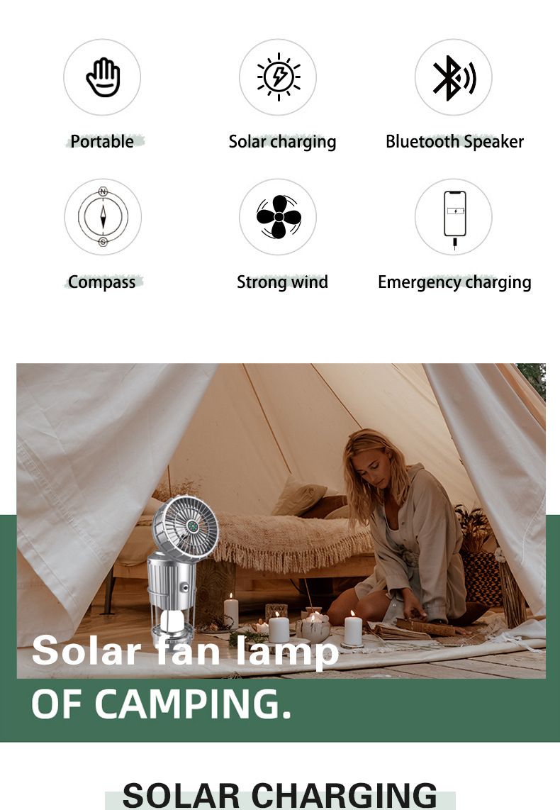 Bärbar solcellsfläkt för utomhusbruk, campinglampa, litiumbatteri för häst_voghion.com