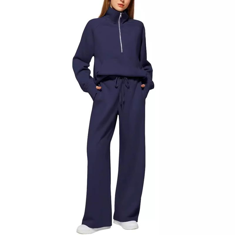 2025 Women's Two-Piece Oversized Half-Zip Sweatshirt Wide-Leg Sweatpants Casual Set_voghion.com